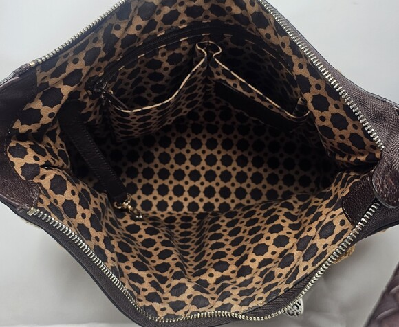 Brighton Women's Woven Jute/Leather Hobo Bag Braided Leather Handle Zip Closure - Picture 4 of 15